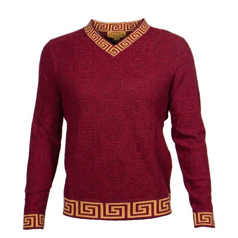 Shop and Save L/S V-Neck Sweater Greek Texture | (Wine)