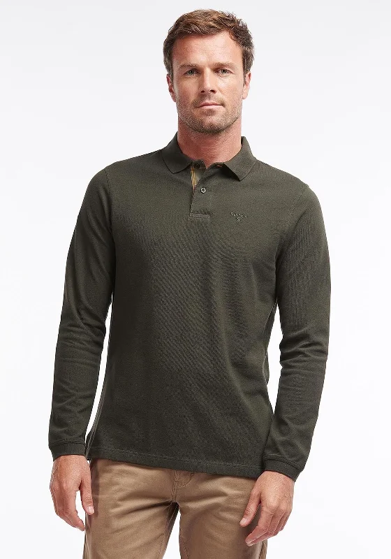 Price Slash Barbour Mens Essential Sports Long Sleeve Polo Shirt, Forest