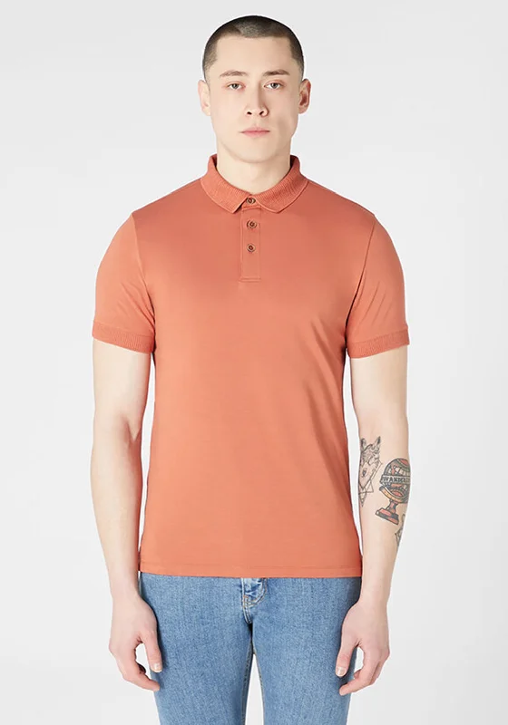 Unbeatable Prices Remus Oumo Tapered Fit Ribbed Collar Polo Shirt, Rust