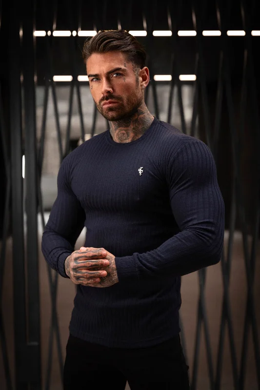 Now Available Father Sons Classic Navy Ribbed Knit Jumper With Silver Metal Emblem - FSH945 Now Available Father Sons Classic Navy Ribbed Knit Jumper With Silver Metal Emblem - FSH945