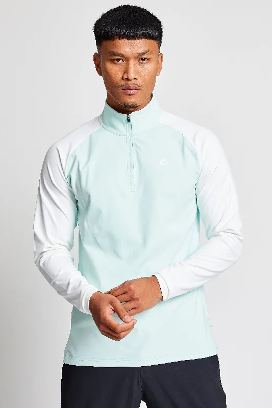 Don't Delay Slim Fit Contrast 1/4 Zip Top  - Fairway Mint / Chalk White
