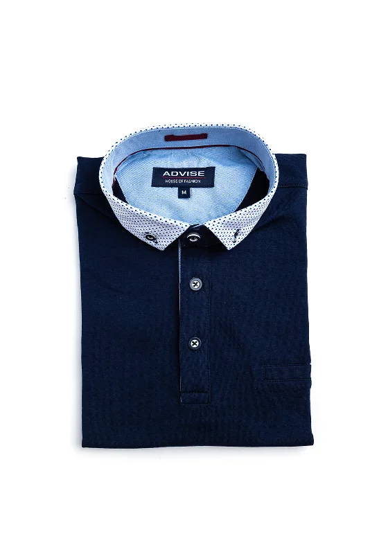 Mega Deal Advise Contrast Micro Print Trim Polo Shirt, Navy