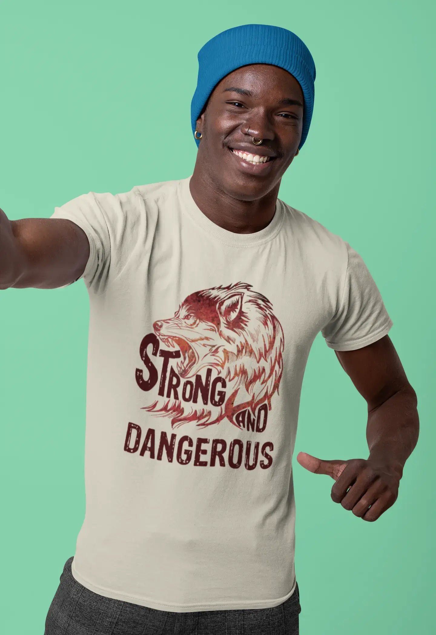 Value Deals Men's Graphic T-Shirt Strong Wolf And DANGEROUS White