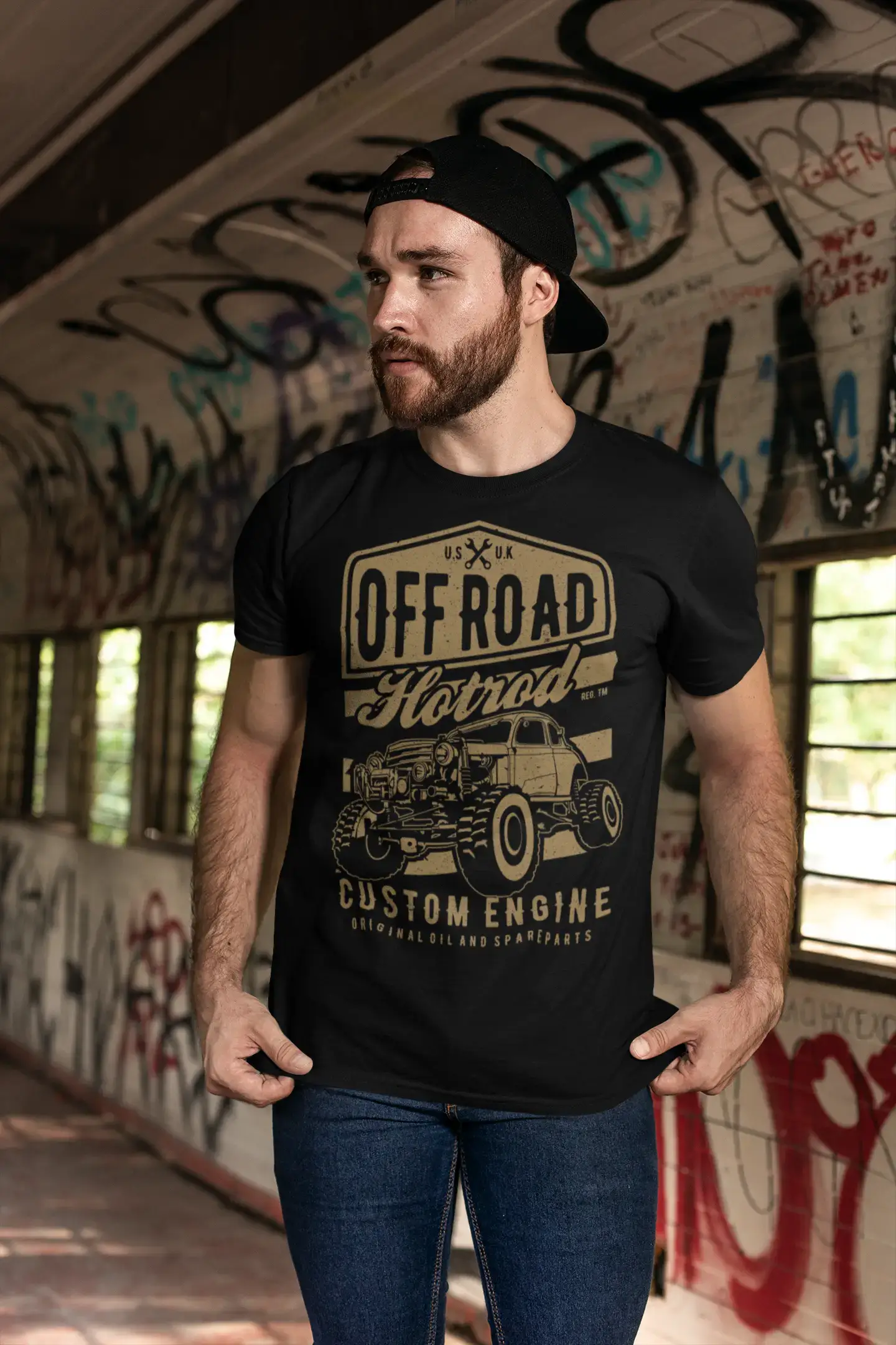 Half Price ULTRABASIC Men's Vintage T-Shirt Offroad Hotrod - Custom Engine - Birthday Gift