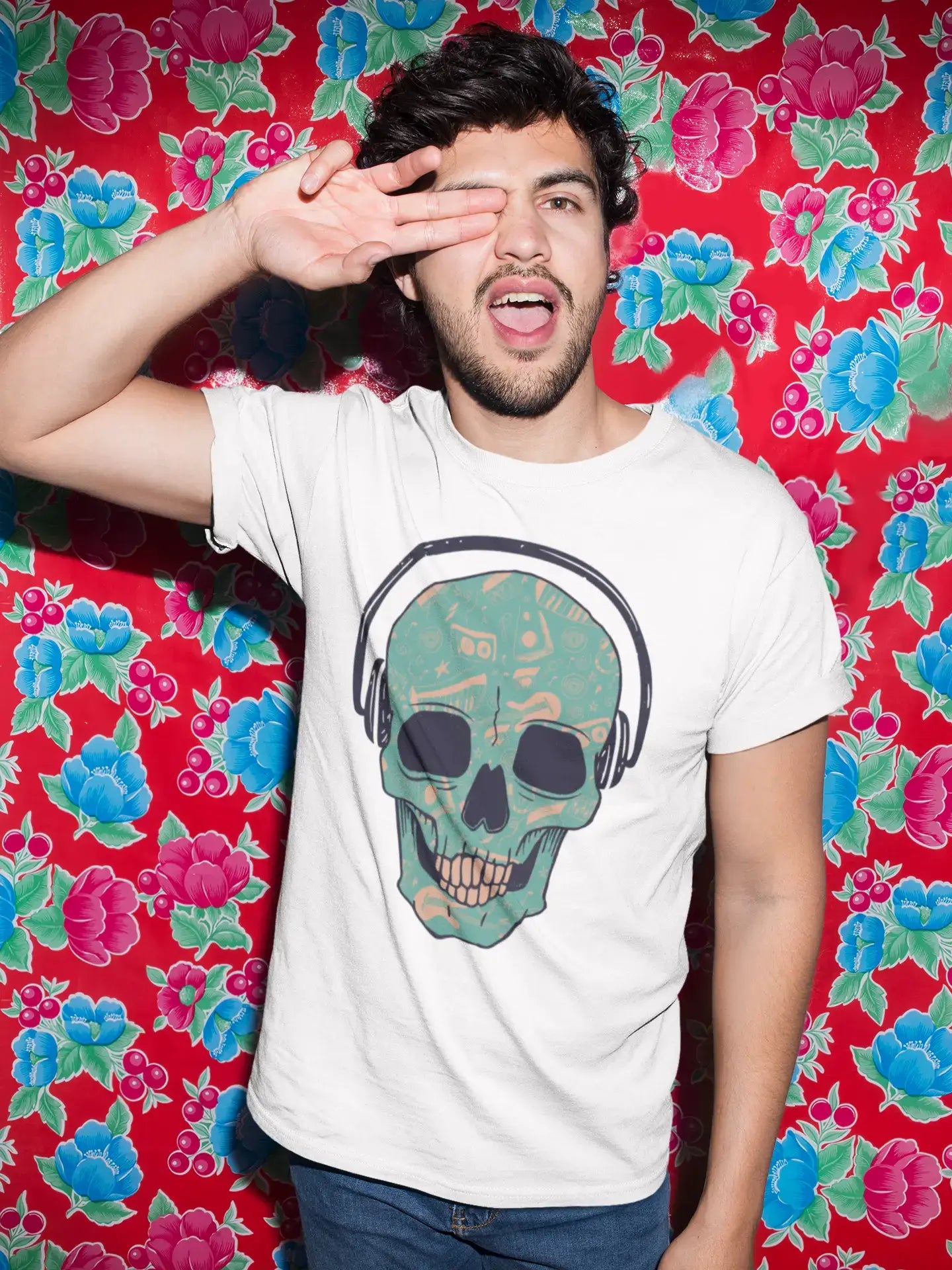 Can't Beat ULTRABASIC Men's Graphic T-Shirt Skull With Headphones Music - Shirt for Musician