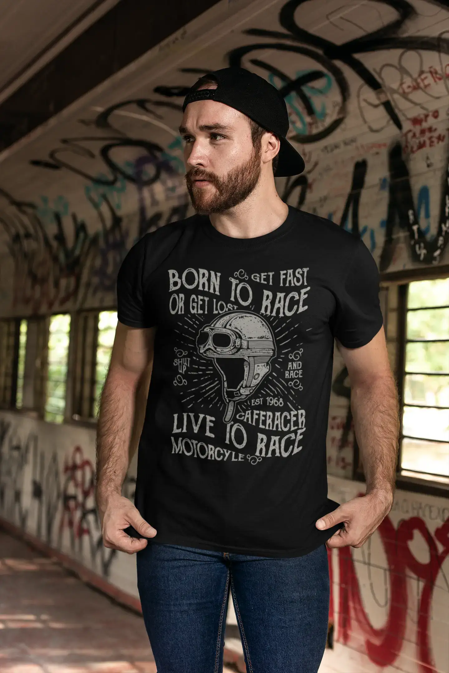 Act Fast ULTRABASIC Men's T-Shirt Born to Race Motorcycle - Live to Race - Vintage Racer Shirt