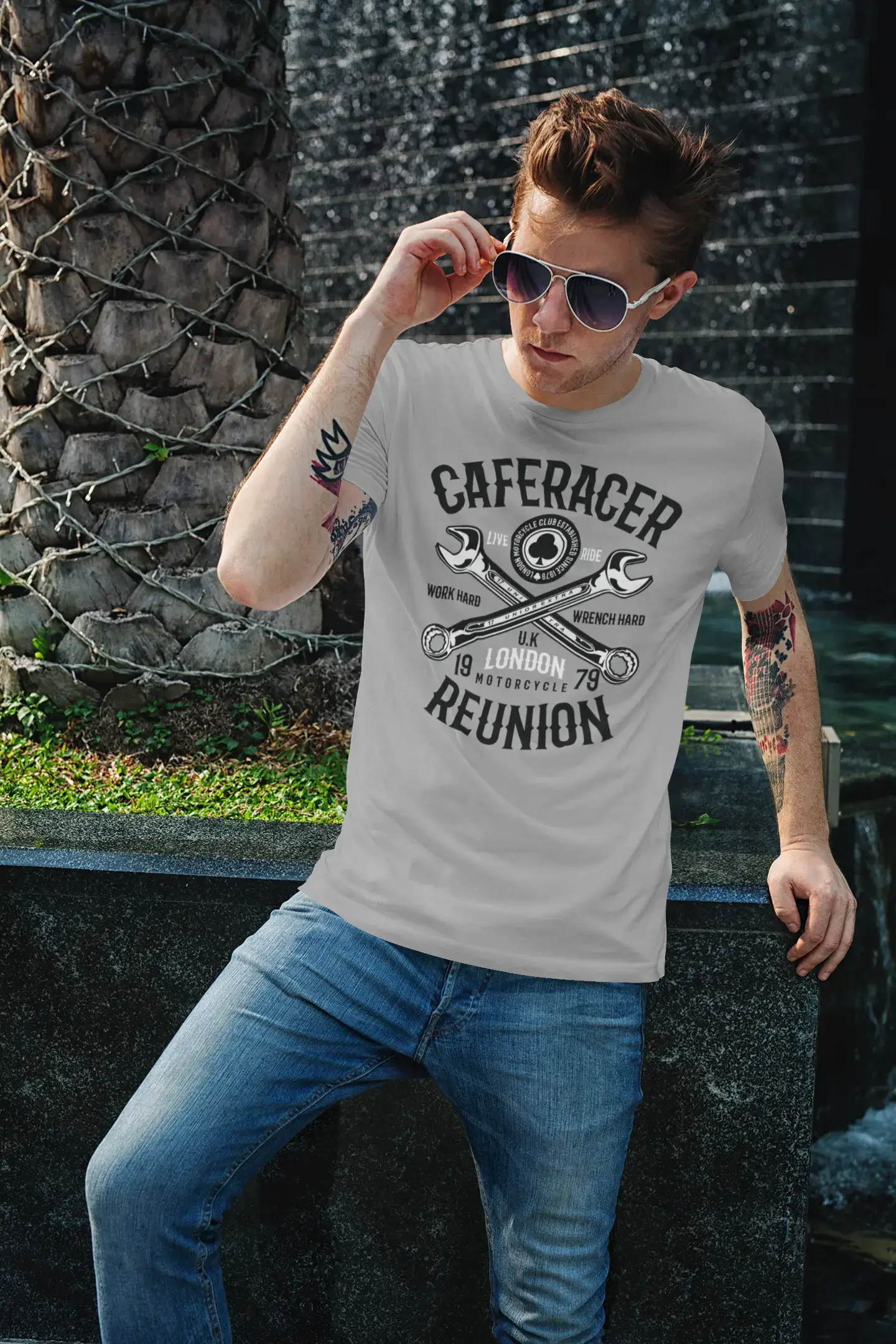 Overstock Clearance ULTRABASIC Men's T-Shirt Caferacer Reunion - Live Ride Motorcycle Shirt for Men