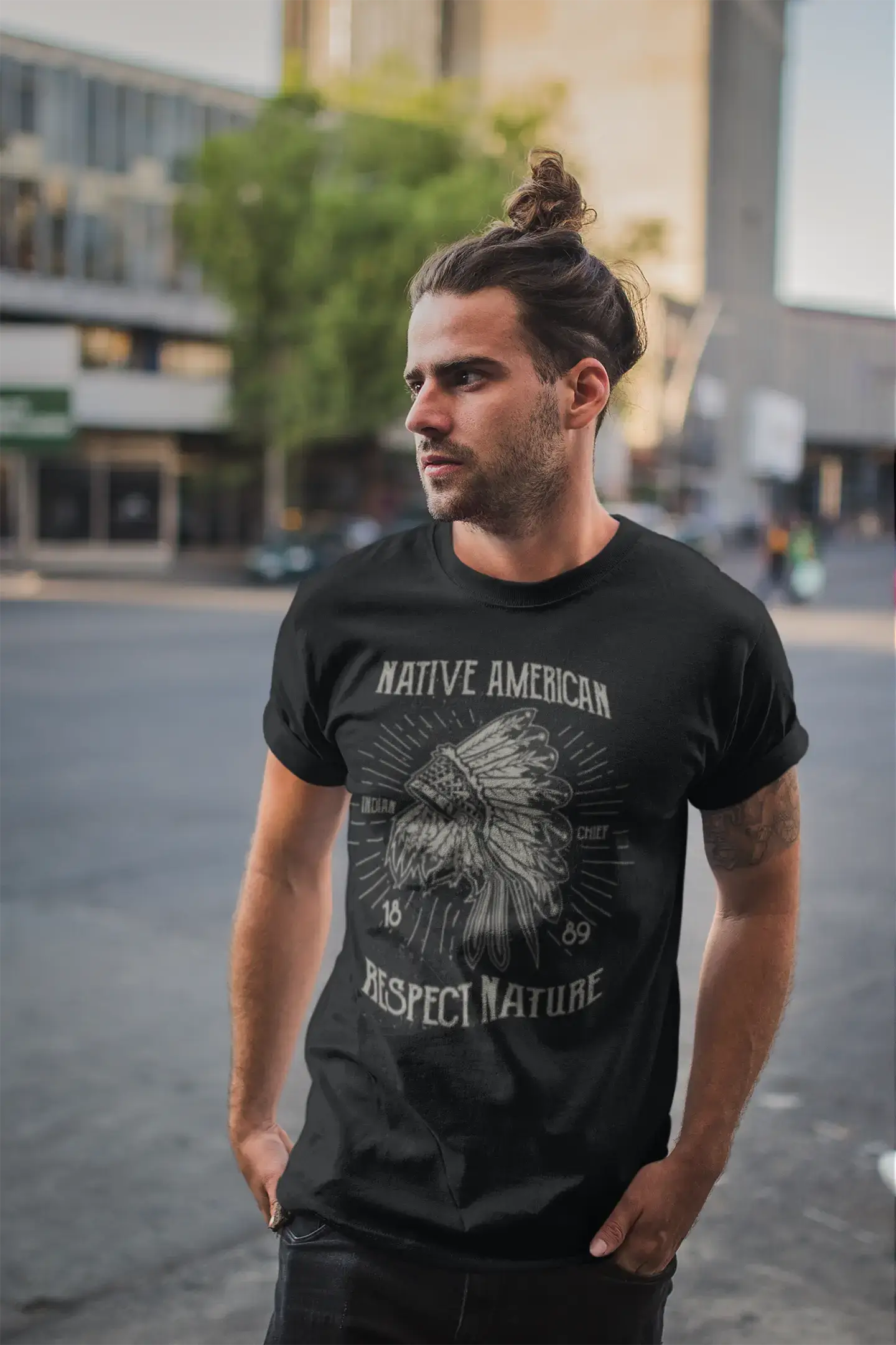 Crazy Deal ULTRABASIC Men's T-Shirt Native American Respect Nature - Indian Chief Tee Shirt