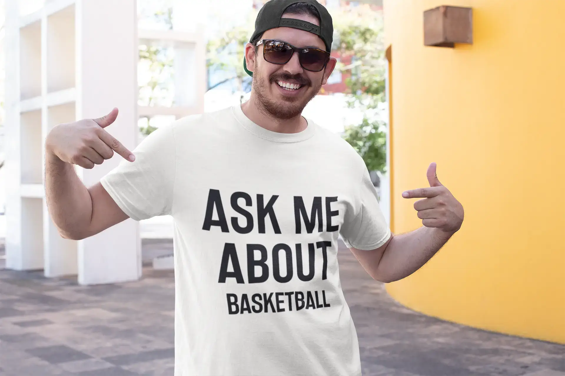 Shop and Save Ask me about basketball, White, Men's Short Sleeve Round Neck T-shirt 00277