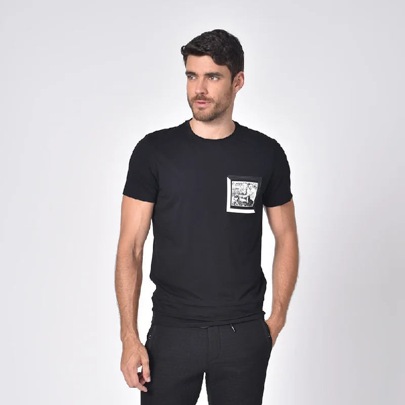 Weekend Offers That Delight Black Crew Neck with Silicone Biker Patch