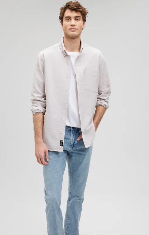 Shop and Save BUTTON-DOWN LONG SLEEVE SHIRT IN SILVER LINING