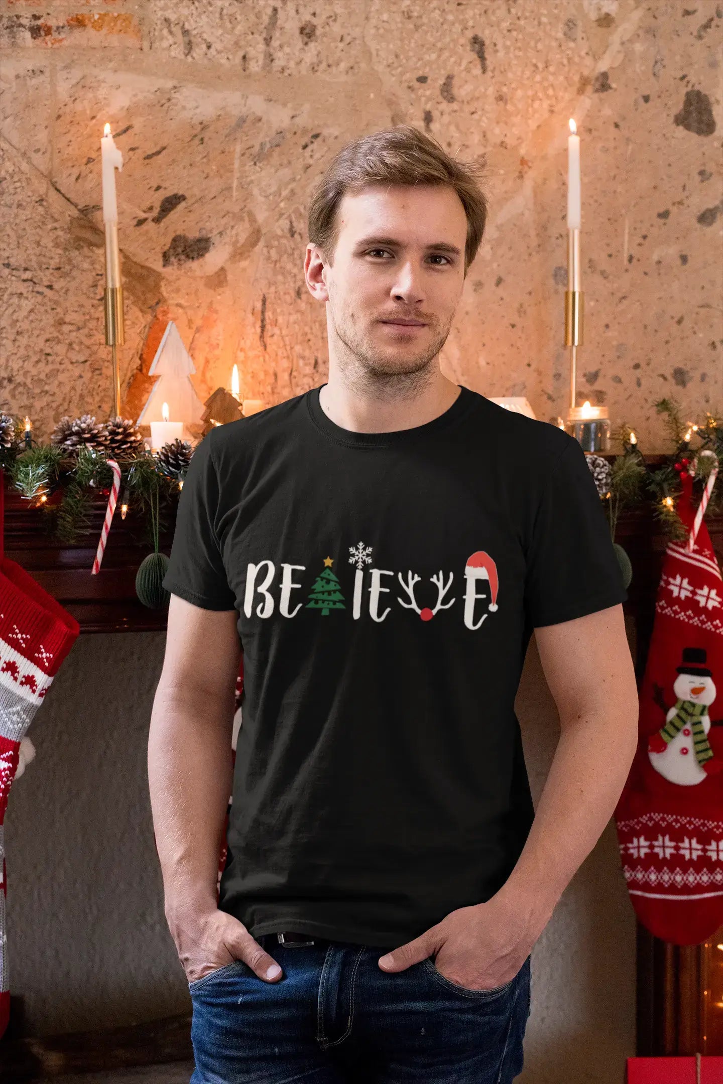 Seasonal Sale ULTRABASIC - Graphic Men's Christmas Believe Tree T-Shirt Xmas Gift Ideas Grey Marl Seasonal Sale ULTRABASIC - Graphic Men's Christmas Believe Tree T-Shirt Xmas Gift Ideas Grey Marl