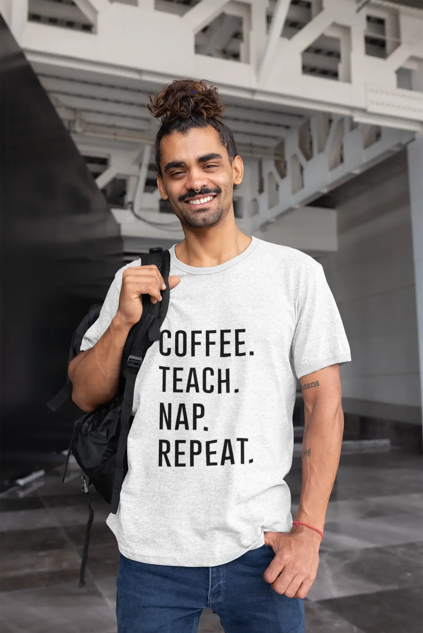 YEAR-End Sale COFFEE TEACH NAP REPEAT Men's Short Sleeve Round Neck T-shirt 00058