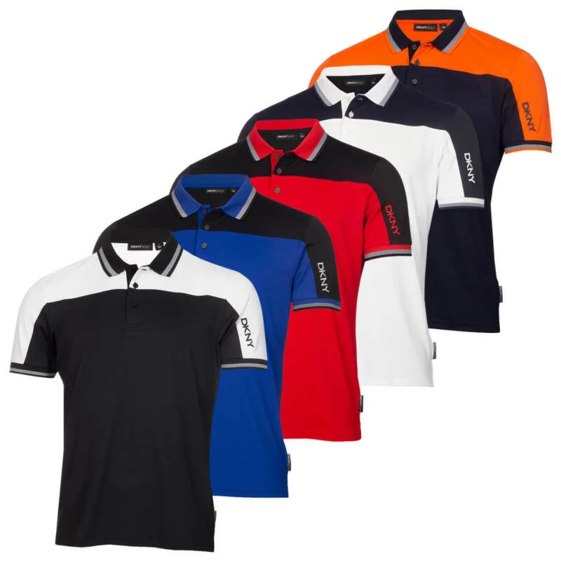 Price Fest DKNY Mens Broadway Colour Block Lightweight Golf Polo Shirt 54% OFF RRP
