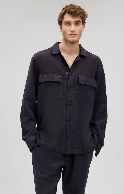 Quick Sale DOUBLE POCKET BUTTON-UP LINEN SHIRT IN PERISCOPE