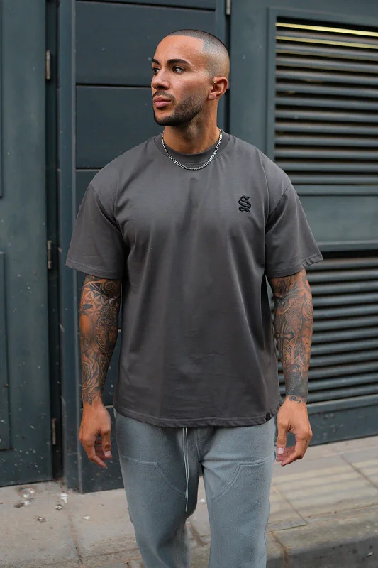 Limited Availability Drop Shoulder Core Tee - Charcoal