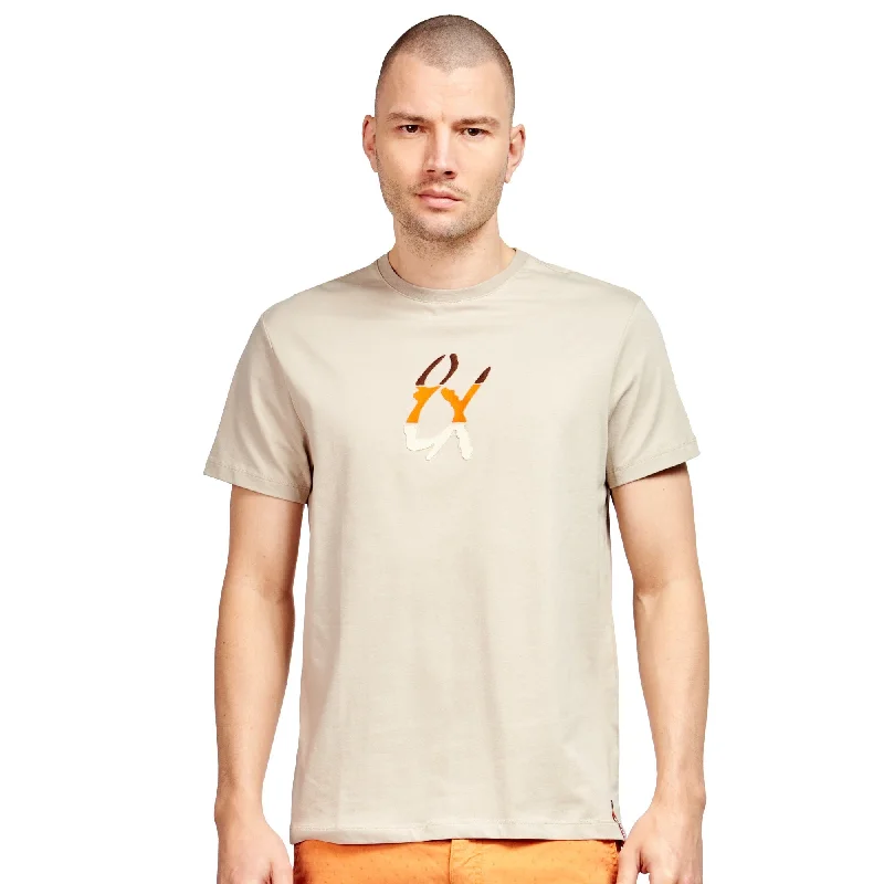 Online Exclusive Embroidered Tri-Color Logo Graphic T-Shirt - Beige
