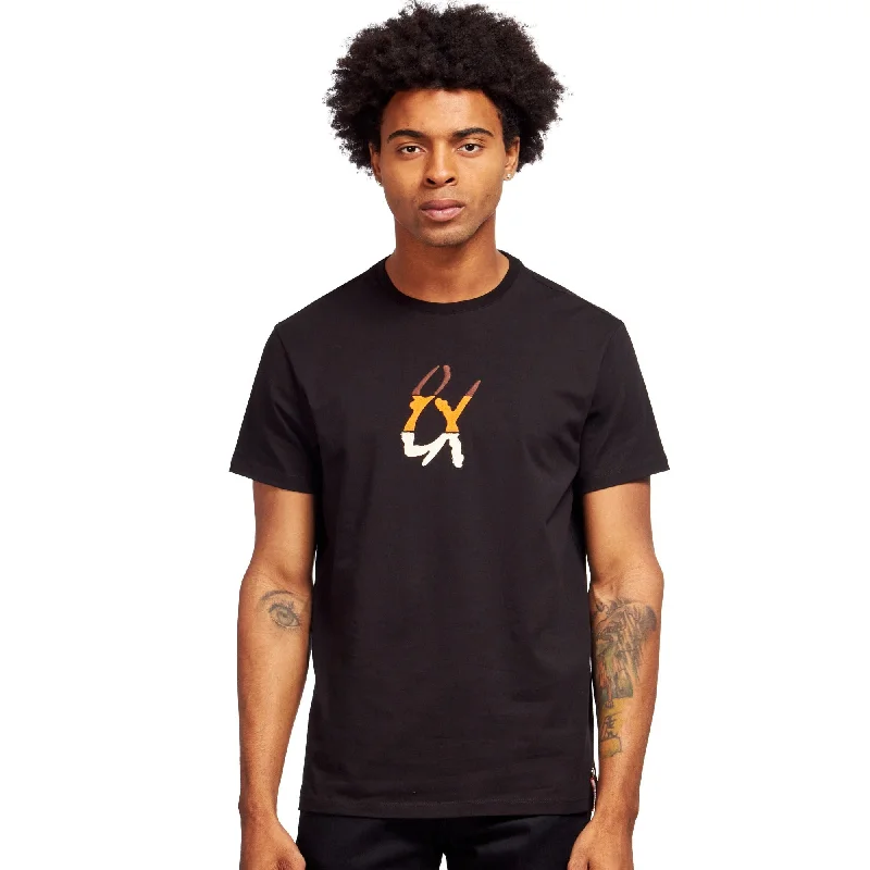Anniversary Sale Embroidered Tri-Color Logo Graphic T-Shirt - Black