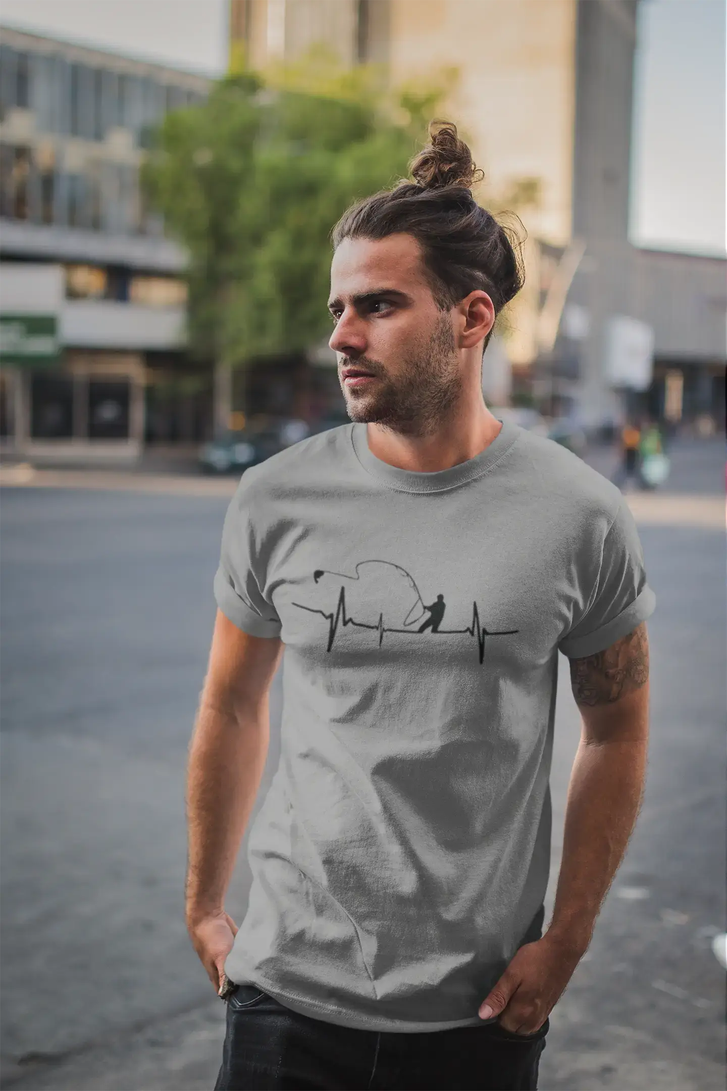 Can't Miss ULTRABASIC - White Graphic Printed Men's Fisherman
 Heartbeat T-Shirt Military Green