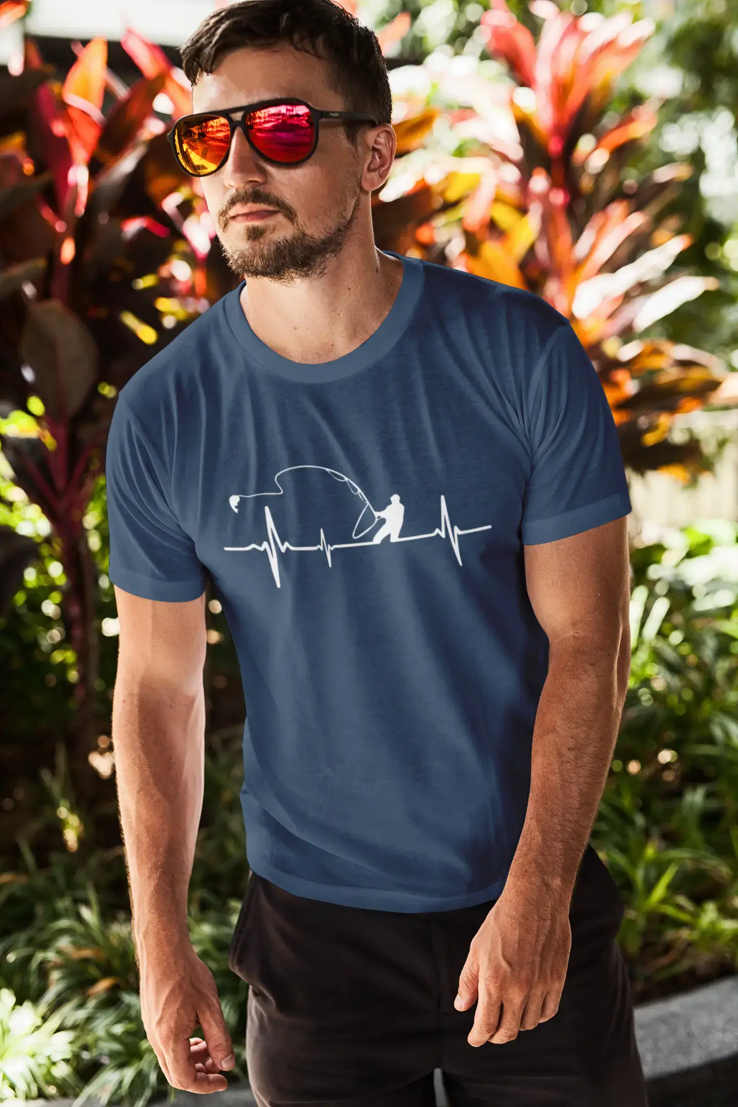 Clearance Event ULTRABASIC - White Graphic Printed Men's Fisherman
 Heartbeat T-Shirt French Navy