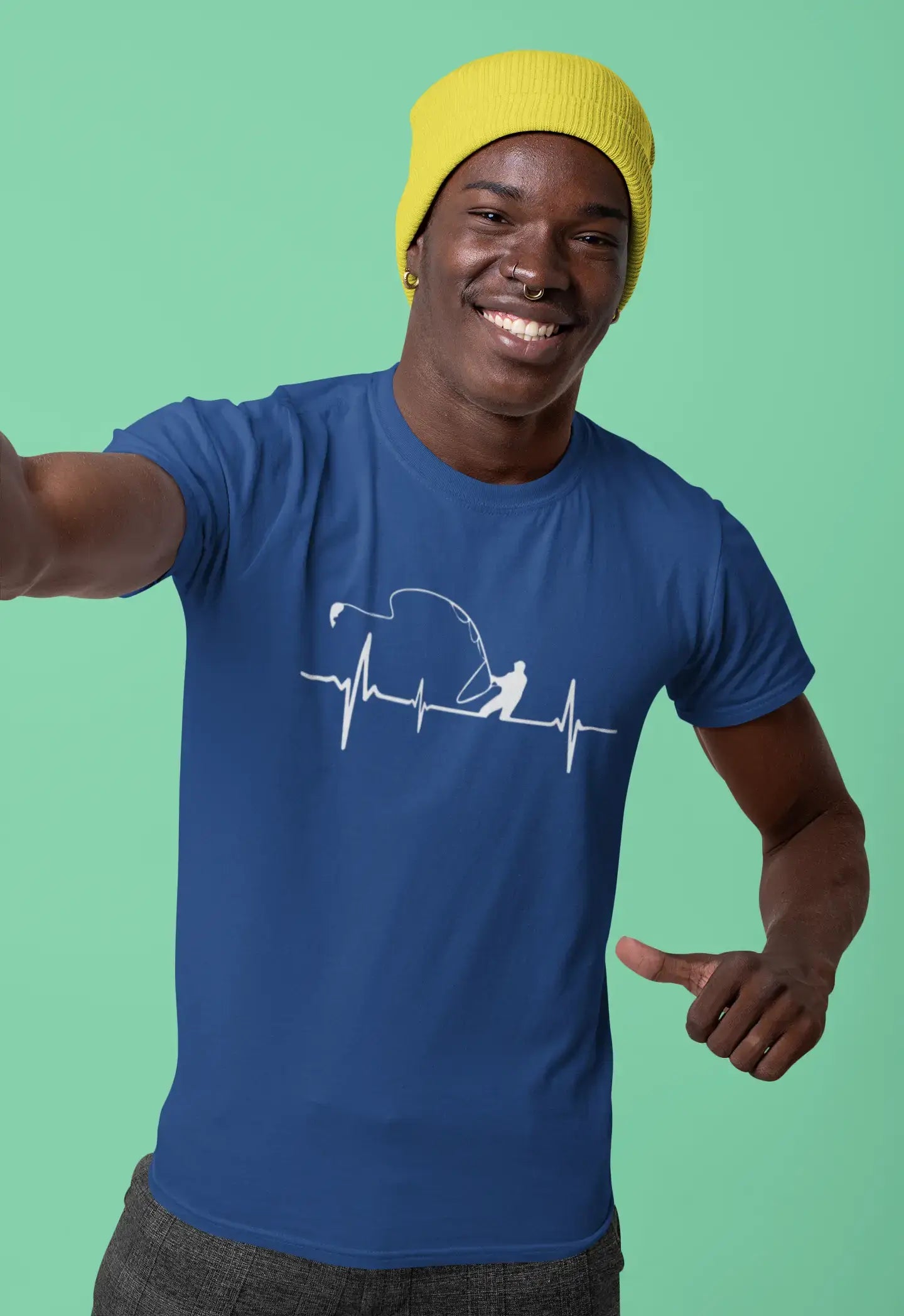 Can't Miss ULTRABASIC - White Graphic Printed Men's Fisherman
 Heartbeat T-Shirt Royal Blue