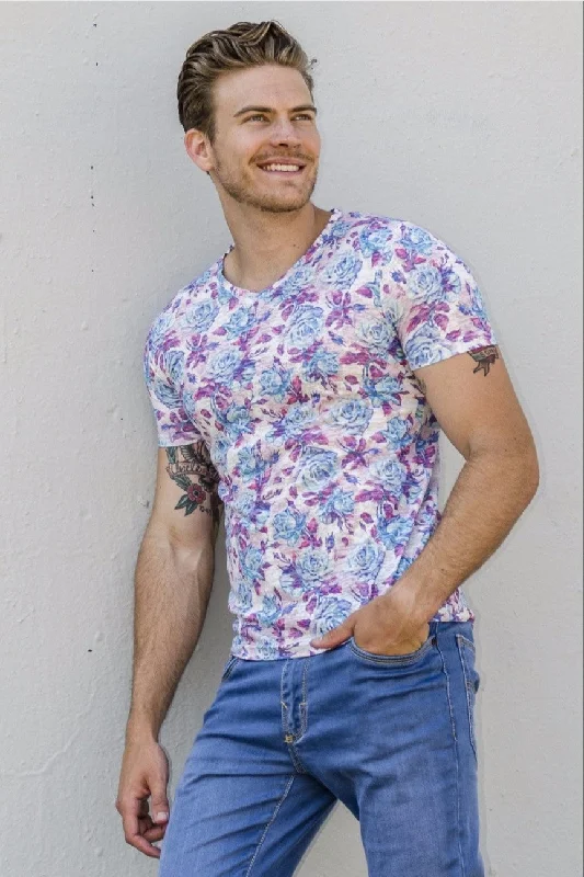 Weekend Bargains to Sizzle Light Floral Print V-Neck T-Shirt