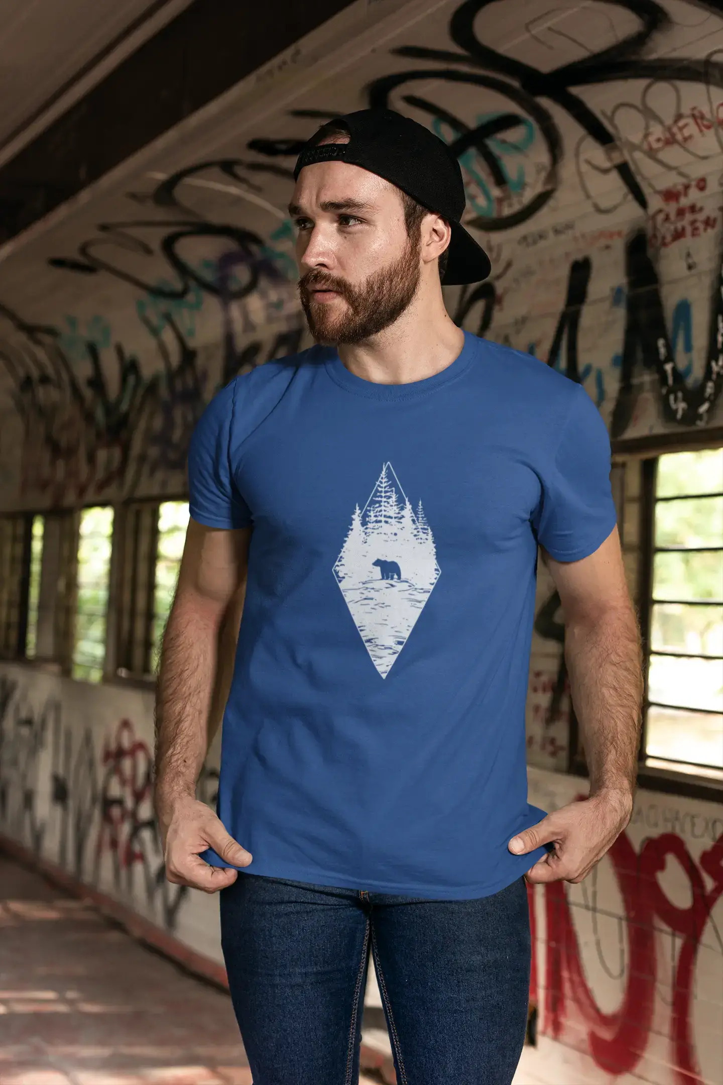 Cash Savings ULTRABASIC - Graphic Printed Men's Forest Bear T-Shirt Royal Blue