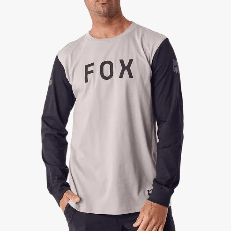 One-Day Only Fox Mens Defense Cuffed Long Sleeve Tee Light Grey Black