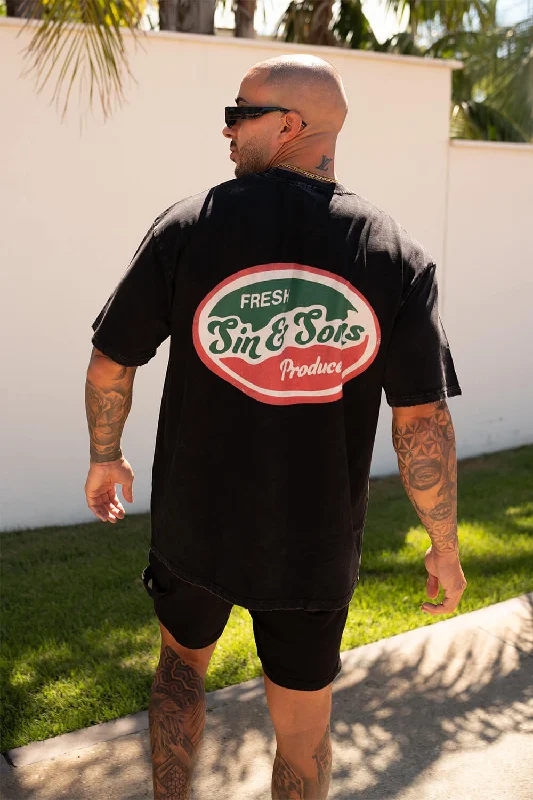 Clearance Sale Fruit Label Tee - Acid Black