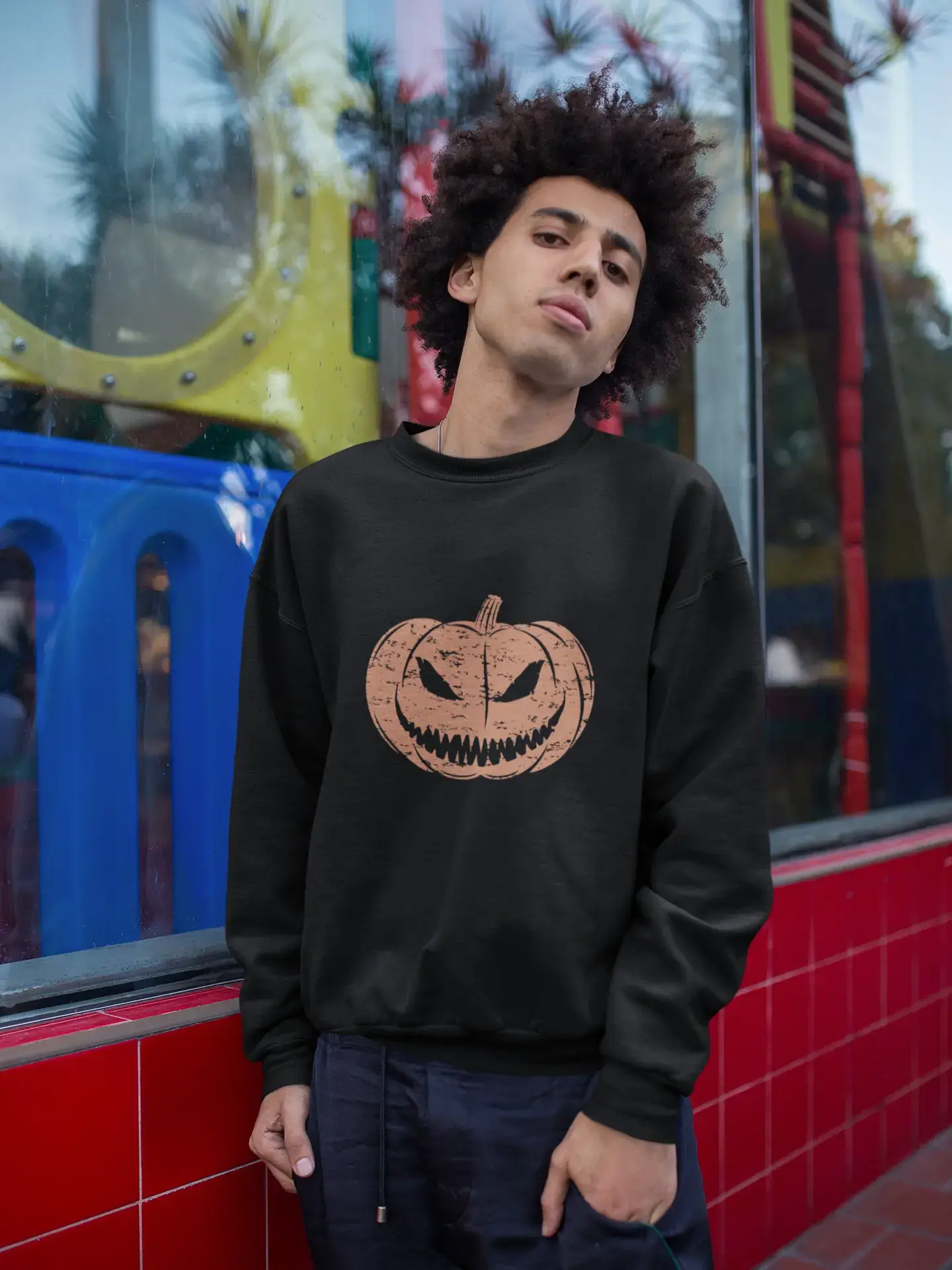 TIME-Limited Offer ULTRABASIC - Men's Printed Graphic Sweatshirt Pumpkin Face T-Shirt Cute Casual Fall Halloween Tee Tops Deep Black