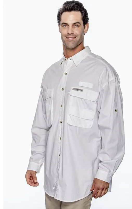 Discount Mania Hook & Tackle 1013L White Men's Gulf Stream Long-Sleeve Fishing Shirt
