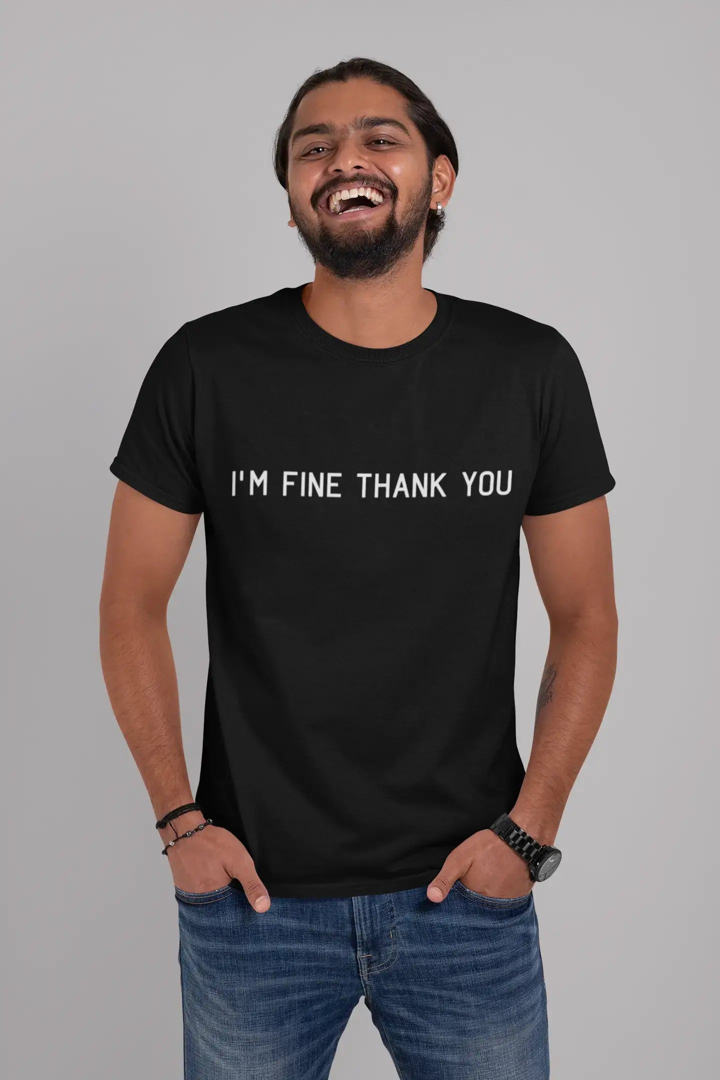Take Advantage ULTRABASIC - Graphic Men's I'm Fine Thank You Print Wtih Black Letter Vintage White