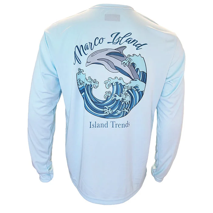 Special Offer Island Trends Marco Island Dolphin Wave Long Sleeve Performance T-Shirt - Pastel Blue