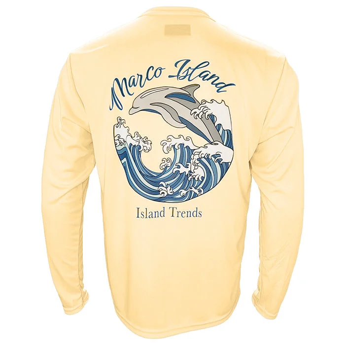 Best Seller Island Trends Marco Island Dolphin Wave Long Sleeve Performance T-Shirt - Light Yellow Best Seller Island Trends Marco Island Dolphin Wave Long Sleeve Performance T-Shirt - Light Yellow