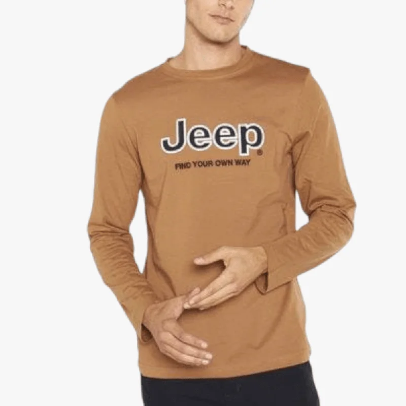 YEAR-End Sale Jeep Mens Applique Embroid Long Sleeve Tee Catechu Wood