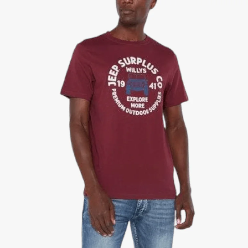 Seasonal Clearance Jeep Mens Fashion Graphics Short Sleeve Tee Dark Plum