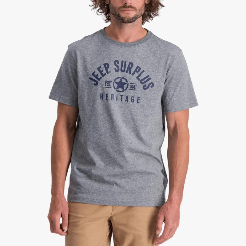 Steal Deal Jeep Mens Fashion Print Graphic Short Sleeve Tee Heather Grey Mel