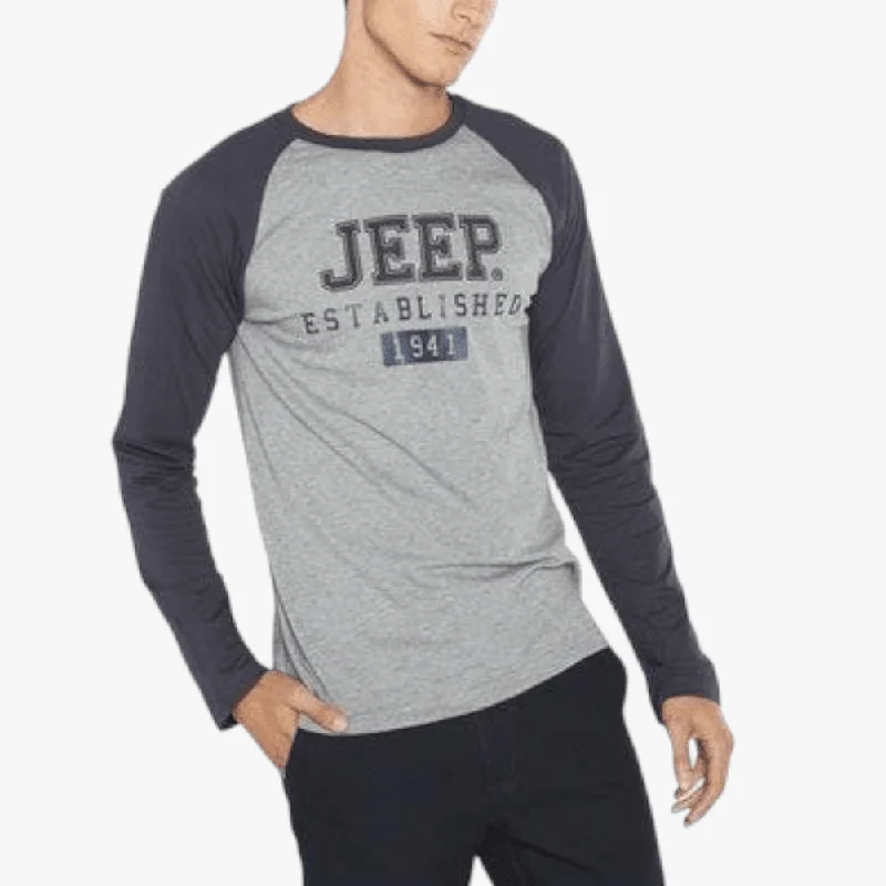 Weekend Deal Jeep Mens Long Sleeve Applique Embroidery Tee Heather Gry Mel