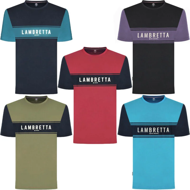 Don't Wait Lambretta Mens Logo Panel Raglan Retro Crew Neck T-Shirt Tee Top