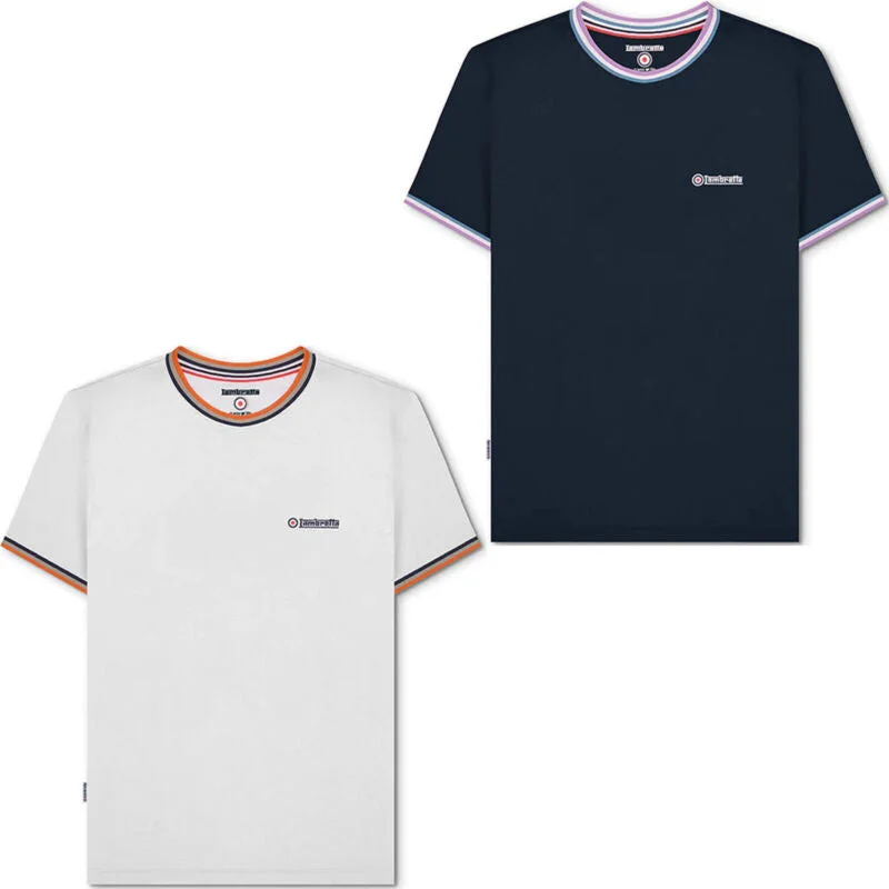 Closeout Lambretta Mens Triple Tipped Pique Short Sleeve Crew Neck Cotton T-Shirt Top Tee