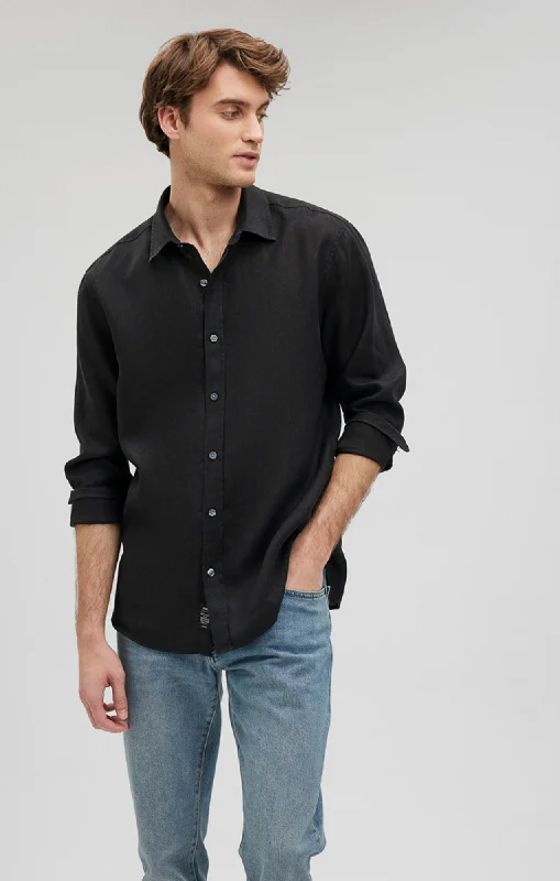 Bargain Alert LINEN BUTTON-UP SHIRT IN BLACK