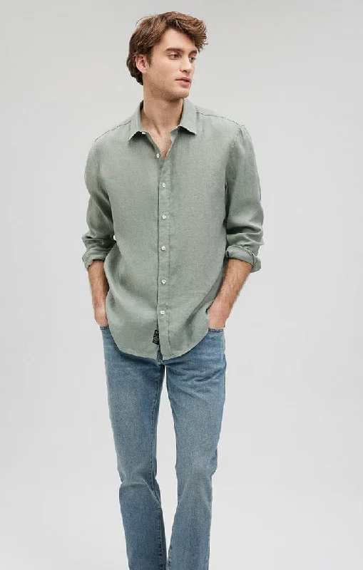 Bonus Savings LINEN BUTTON-UP SHIRT IN CHINOIS GREEN