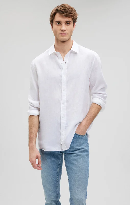 Super Deal LINEN BUTTON-UP SHIRT IN WHITE