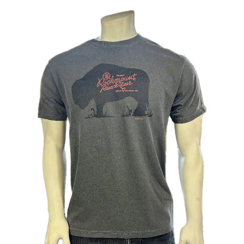 Deal of the Day Men's Charcoal 100% Cotton American Bison Western T-Shirt
