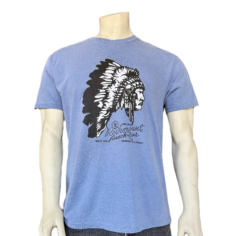 Limited Stock Men's Blue 100% Cotton Chief Western T-Shirt