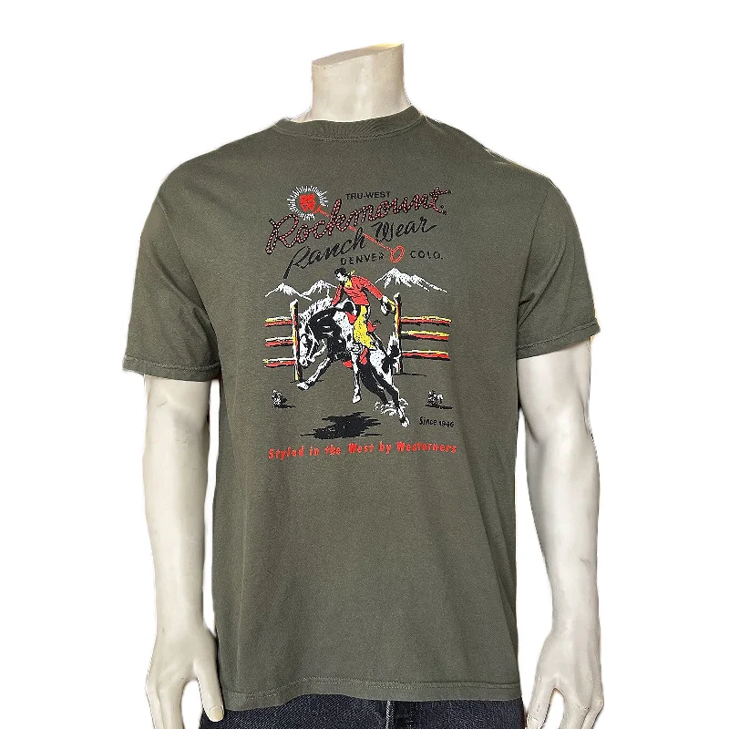 Limited Time Offer Men's Rockmount Bronc 100% Cotton Green Western T-Shirt