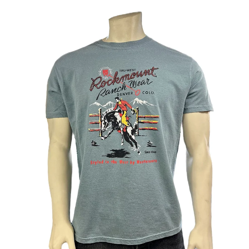Year-End Sale Men's Rockmount Bronc 100% Cotton Ice Blue Western T-Shirt