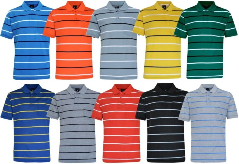 Can't Resist Mens Short Sleeve Striped Pique Polo Shirt Top Summer Casual with Pocket M - XXL