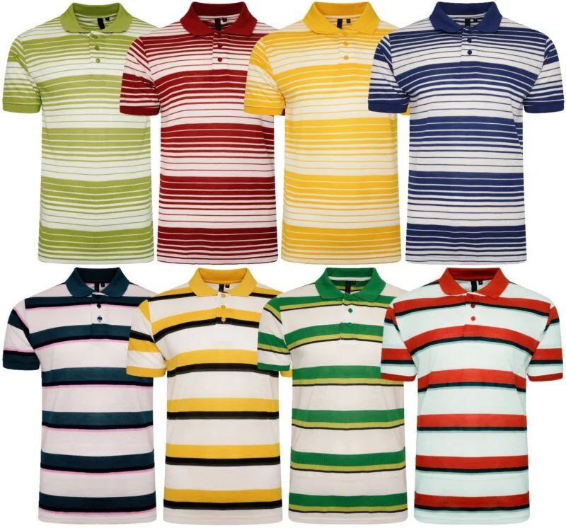 Daily Special Mens Striped Polo Shirts Pique Short Sleeve Yarn Dyed T-Shirt Casual Top M - 6XL