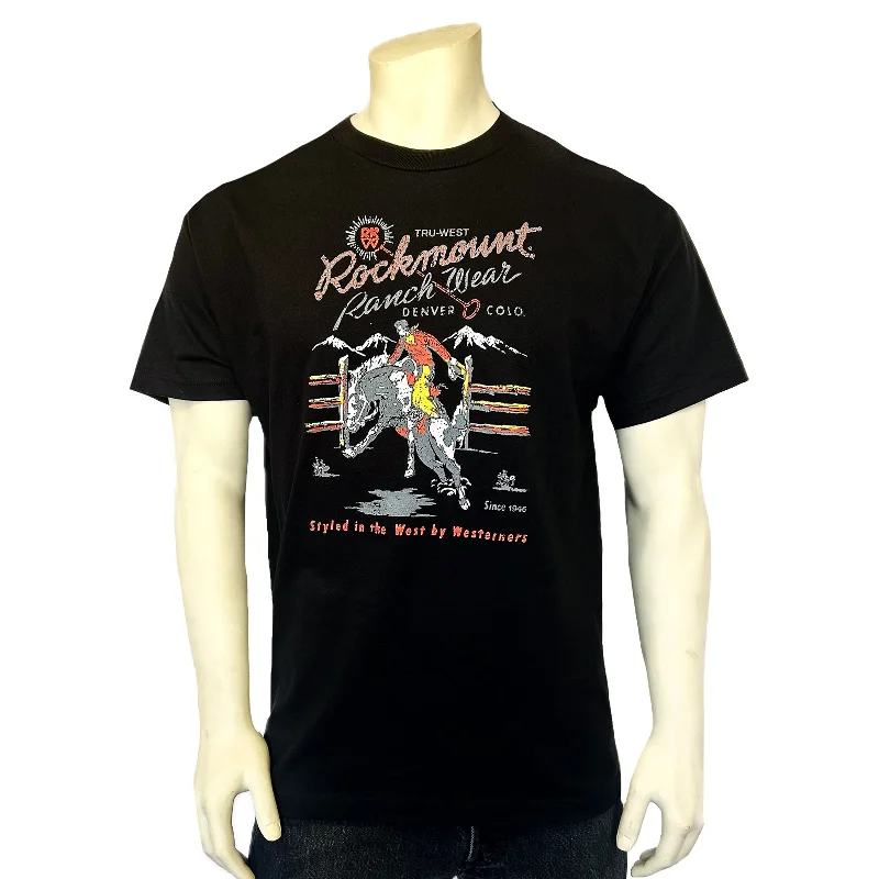 Seasonal Sale Men's Black Rockmount Bronc 100% Cotton Western T-Shirt
